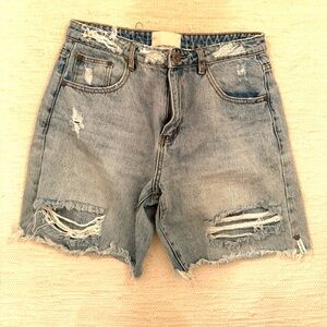 One Teaspoon Light Blue Distressed Denim Jean Shorts